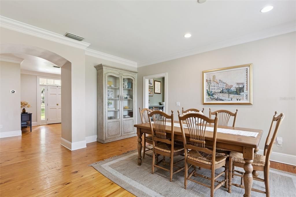 Dining room, Interior, Recessed Lighting, Wood Texture Flooring