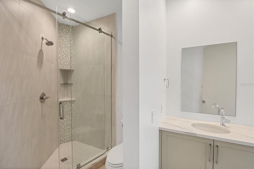 Bathroom, Glass Shower, Interior, Recessed Lighting