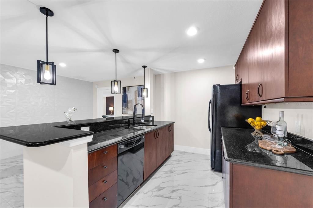 Interior, Kitchen, Marble, Pendant Lights, Recessed Lighting