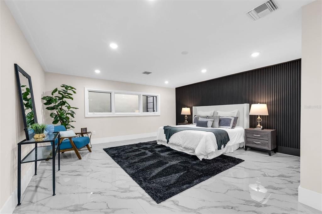 Bedroom, Interior, Marble, Recessed Lighting
