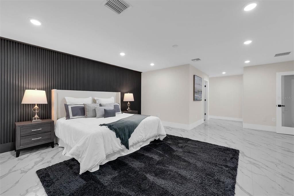 Bedroom, Interior, Marble, Recessed Lighting