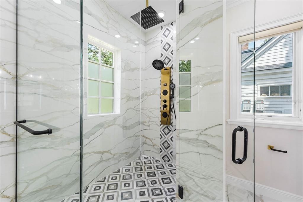 Bathroom, Glass Shower, Interior, Marble Walls