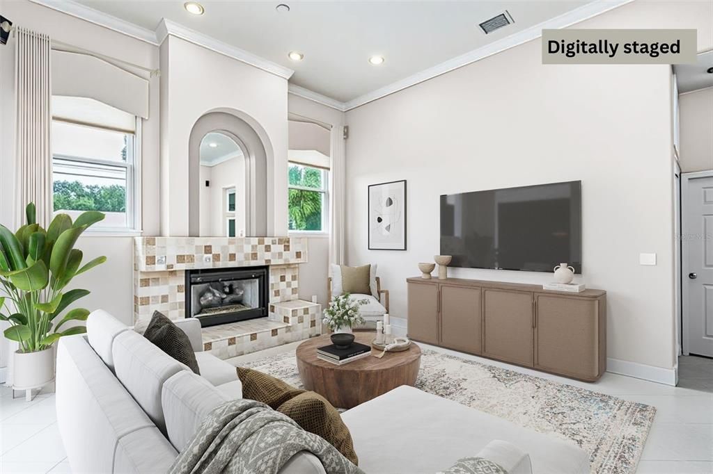 Fireplace, Interior, Living room, Recessed Lighting