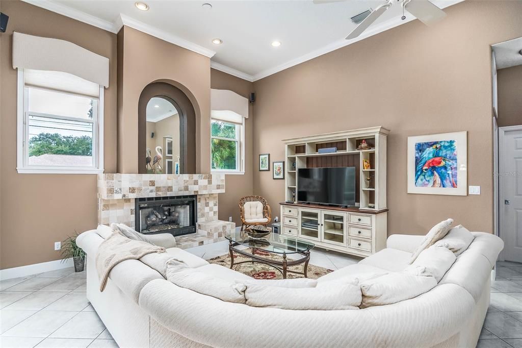 Fireplace, Interior, Living room, Recessed Lighting