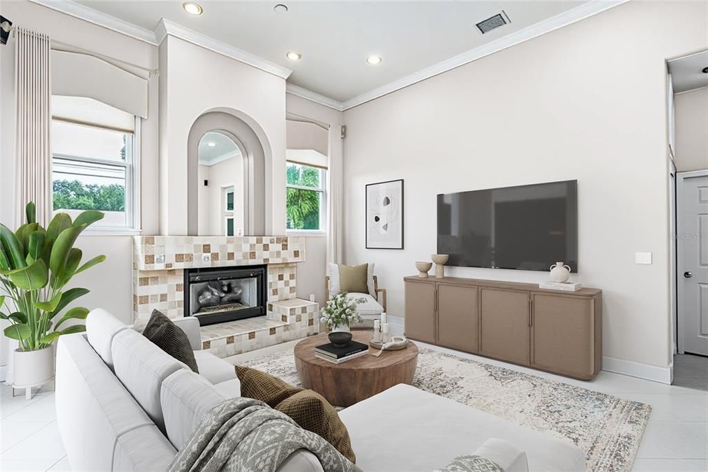 Fireplace, Interior, Living room, Recessed Lighting