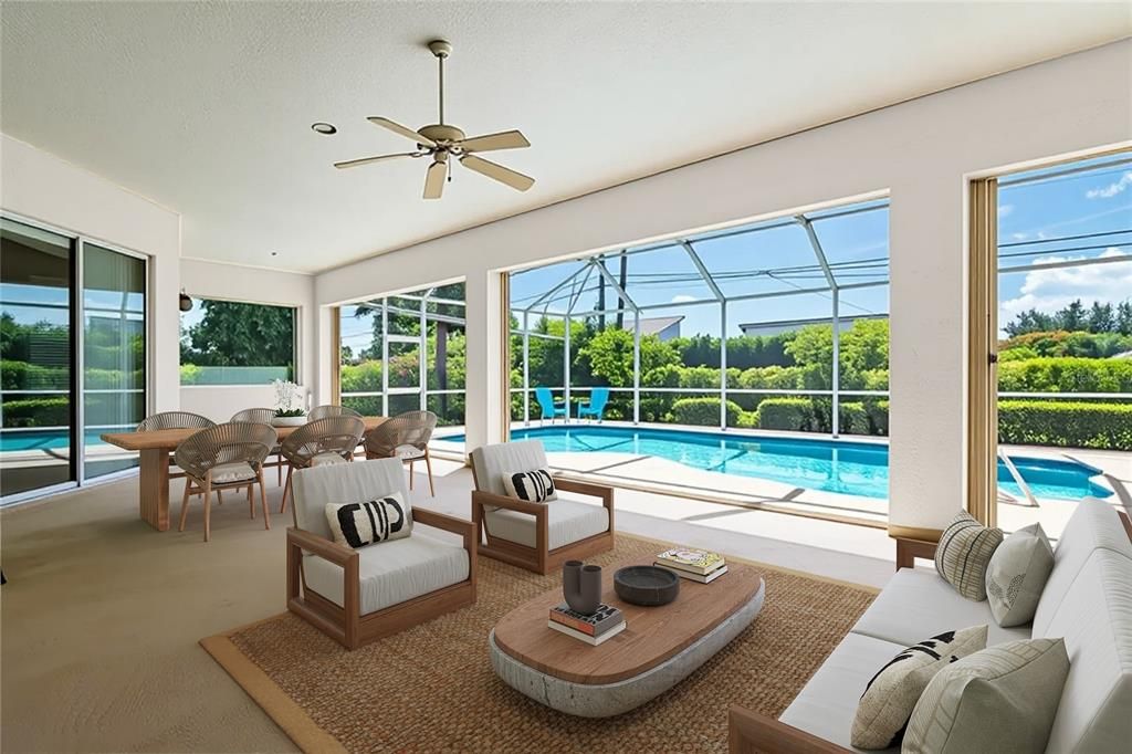 Dining room, Glass Ceilings, Interior, Living room, Pool, Sun Room