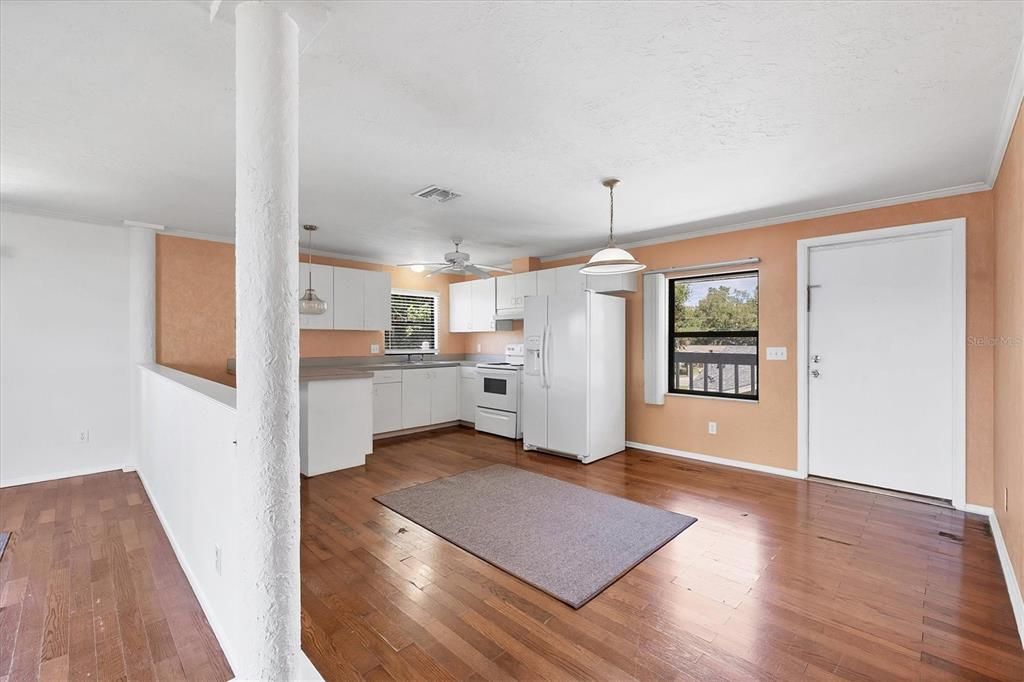 Interior, Kitchen, Pendant Lights, Wood Texture Flooring