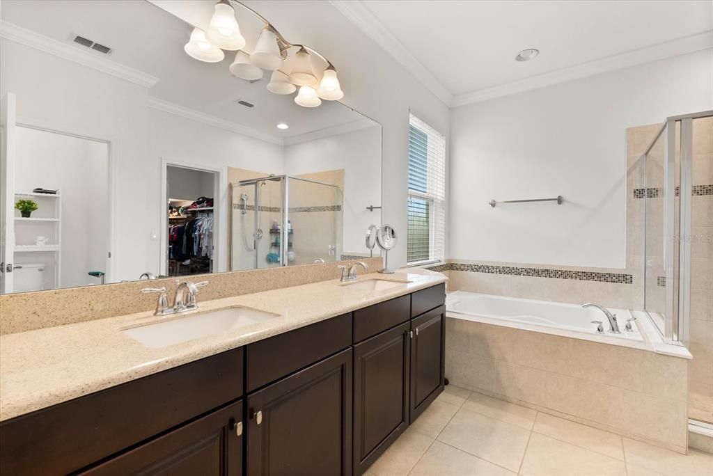 Bathroom, Dual Sink Vanities, Glass Shower, Interior, Recessed Lighting