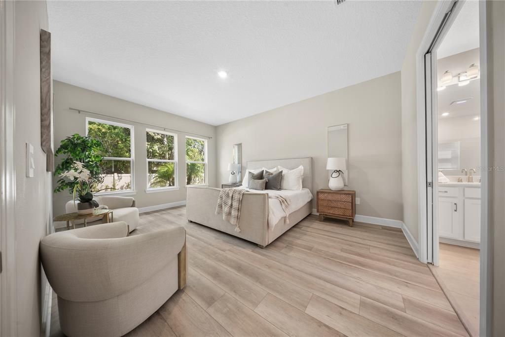 Bedroom, Interior, Recessed Lighting, Wood Texture Flooring