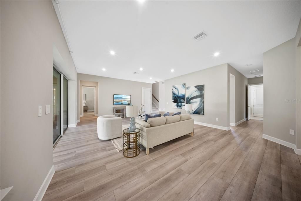 Interior, Living room, Recessed Lighting, Wood Texture Flooring