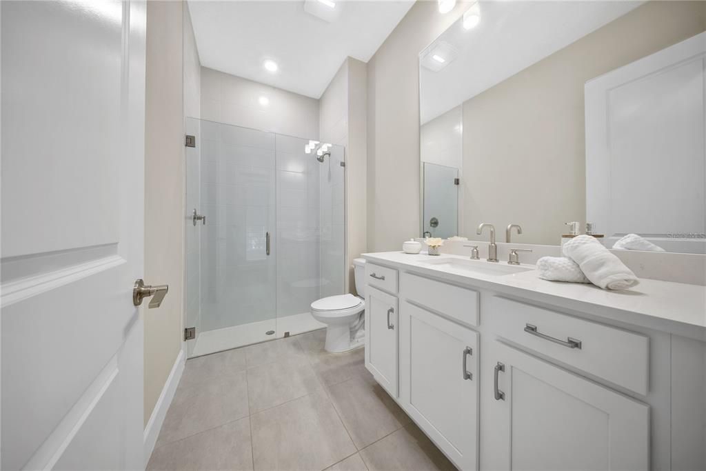 Bathroom, Glass Shower, Interior, Recessed Lighting