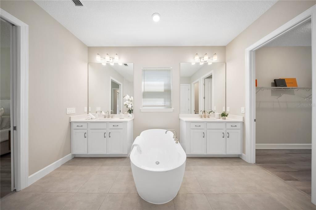 Bathroom, Dual Sink Vanities, Free Standing Baths, Glass Shower, Interior