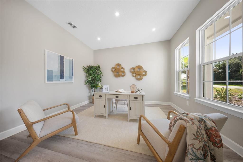 Home Office, Interior, Recessed Lighting, Wood Texture Flooring