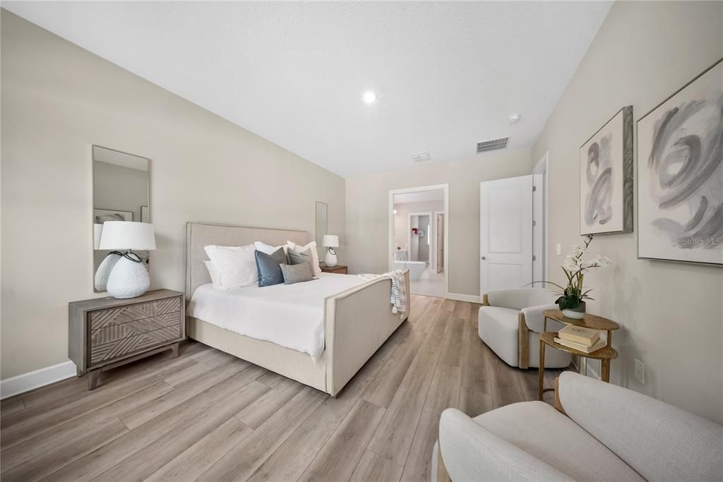 Bedroom, Interior, Recessed Lighting, Wood Texture Flooring