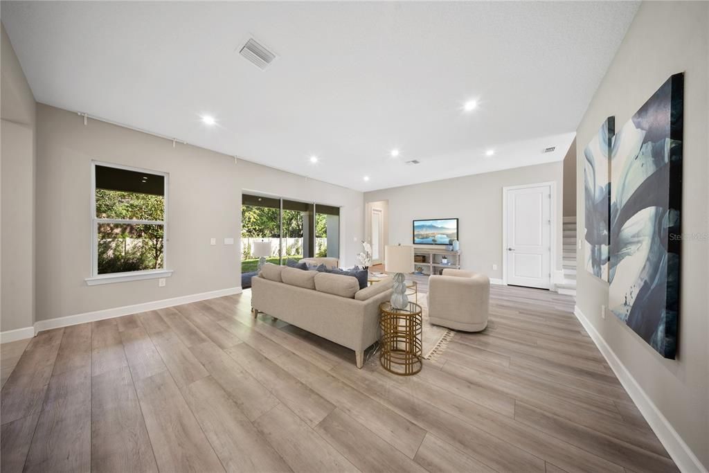 Interior, Living room, Recessed Lighting, Wood Texture Flooring