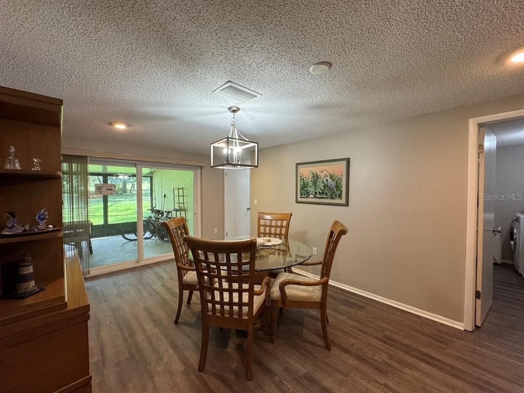 Dining room, Interior, Pendant Lights, Recessed Lighting, Wood Texture Flooring