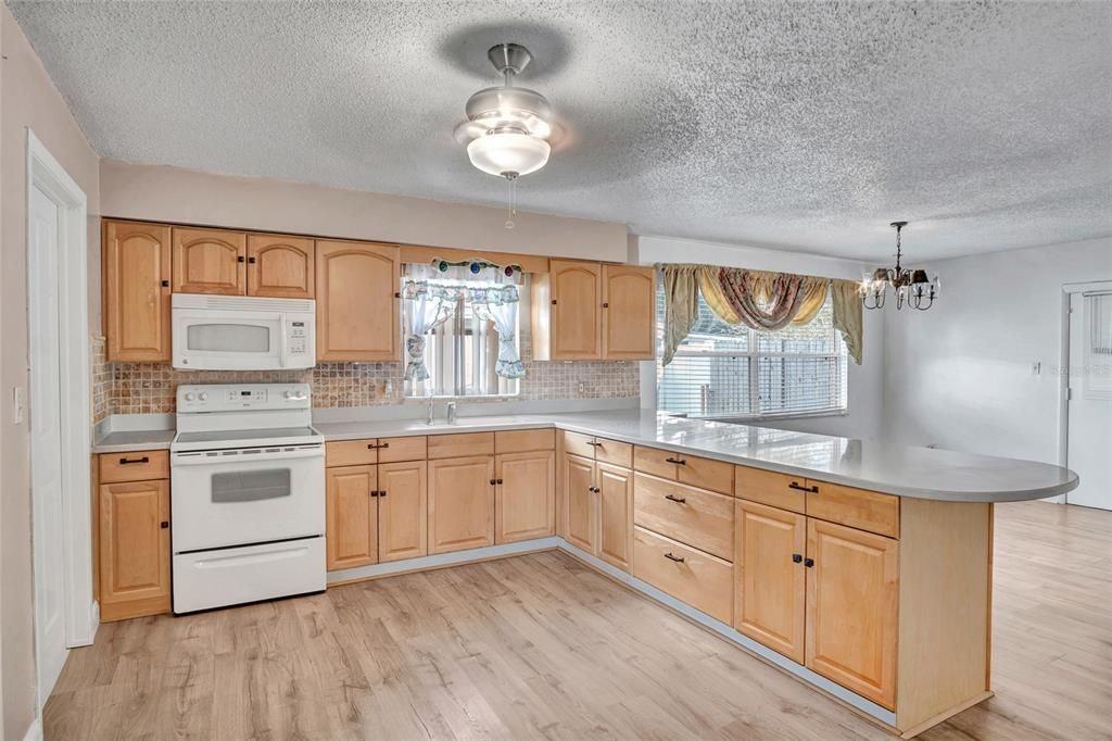Interior, Kitchen, Pendant Lights, Wood Texture Flooring