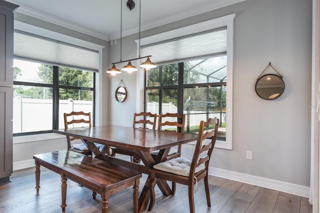 Dining room, Interior, Pendant Lights, Wood Texture Flooring
