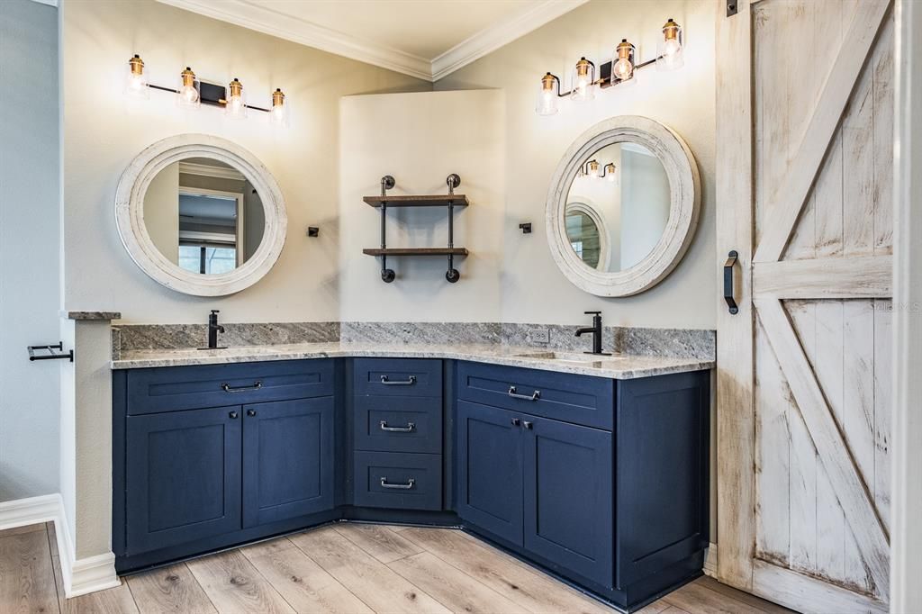 Bathroom, Dual Sink Vanities, Interior, Wood Texture Flooring