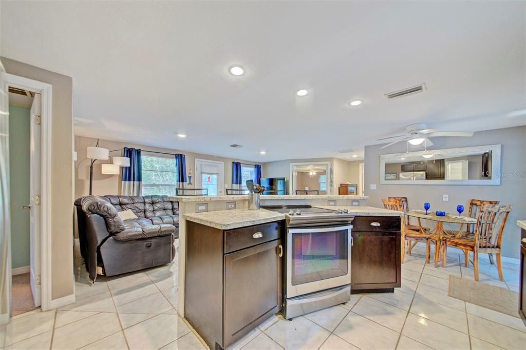 Dining room, Interior, Kitchen, Living room, Recessed Lighting