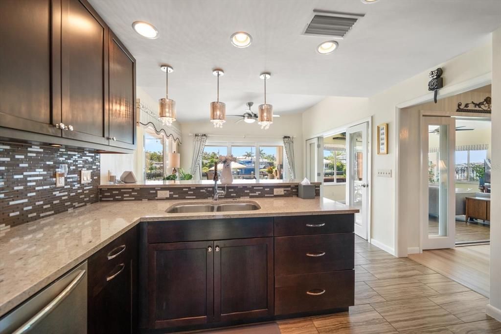 Interior, Kitchen, Pendant Lights, Recessed Lighting, Wood Texture Flooring