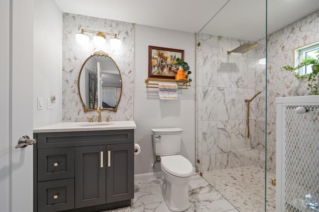 Bathroom, Glass Shower, Interior, Marble, Marble Walls
