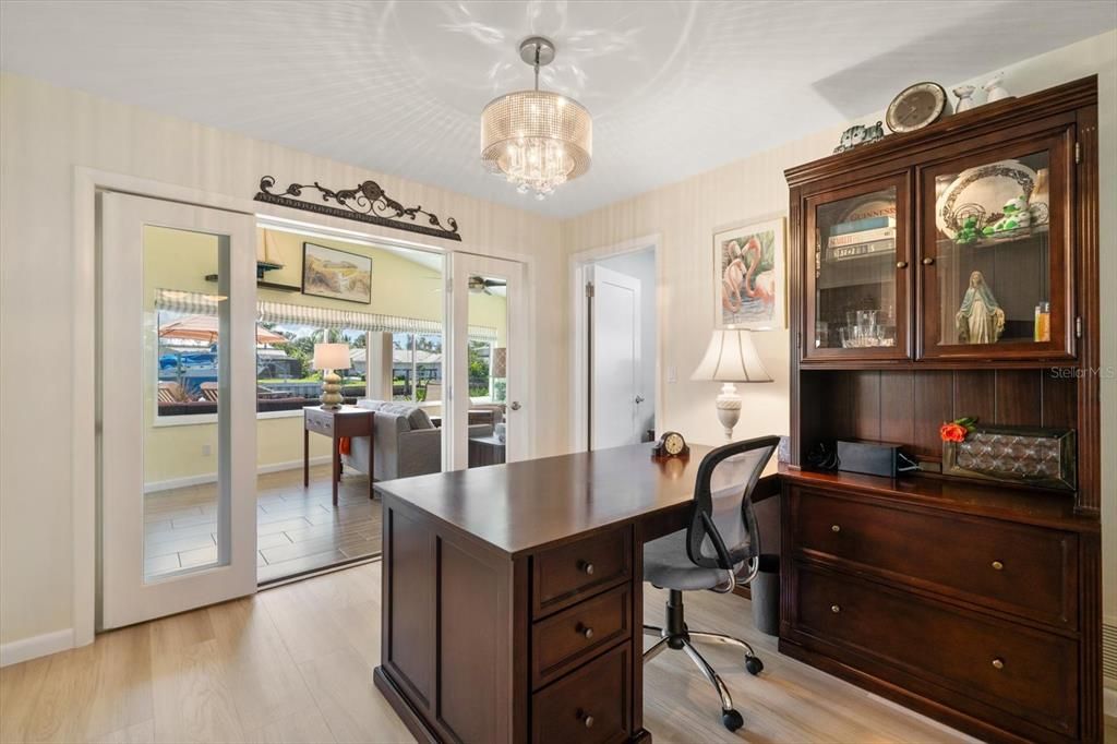 Chandelier, Home Office, Interior, Wood Texture Flooring