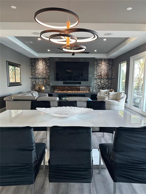 Interior, Living room, Pendant Lights, Recessed Lighting, Wood Texture Flooring