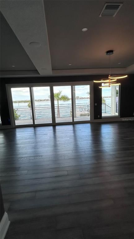 Empty room, Interior, Pendant Lights, Recessed Lighting, Wood Texture Flooring