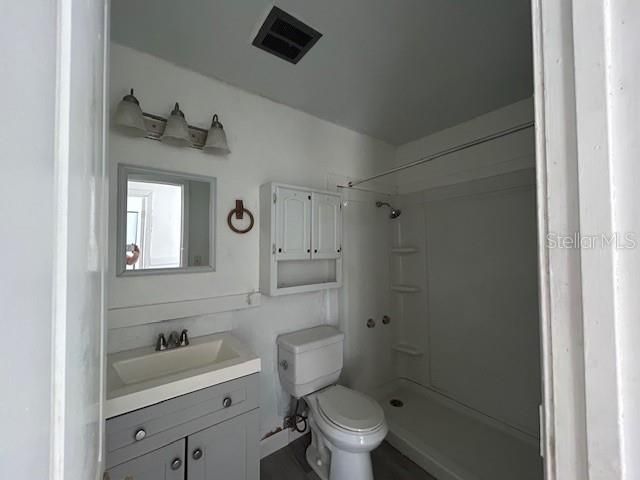 Bathroom, Glass Shower, Interior, Wood Texture Flooring
