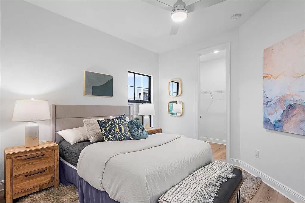 Bedroom, Interior, Recessed Lighting, Wood Texture Flooring