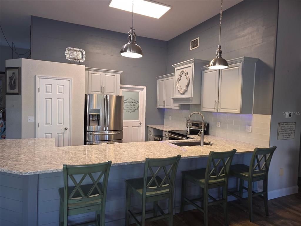 Interior, Kitchen, Pendant Lights, Stainless Steel Appliances, Wood Texture Flooring