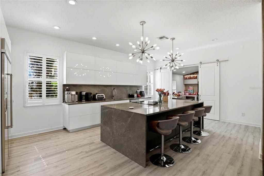 Interior, Kitchen, Pendant Lights, Recessed Lighting, Wood Texture Flooring