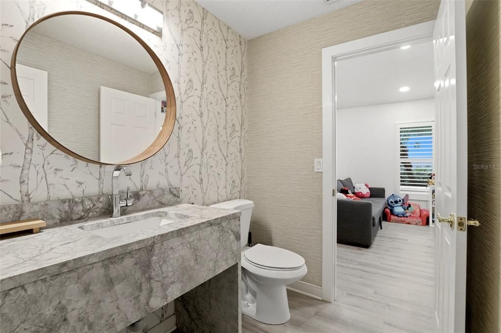 Bathroom, Interior, Recessed Lighting, Wood Texture Flooring