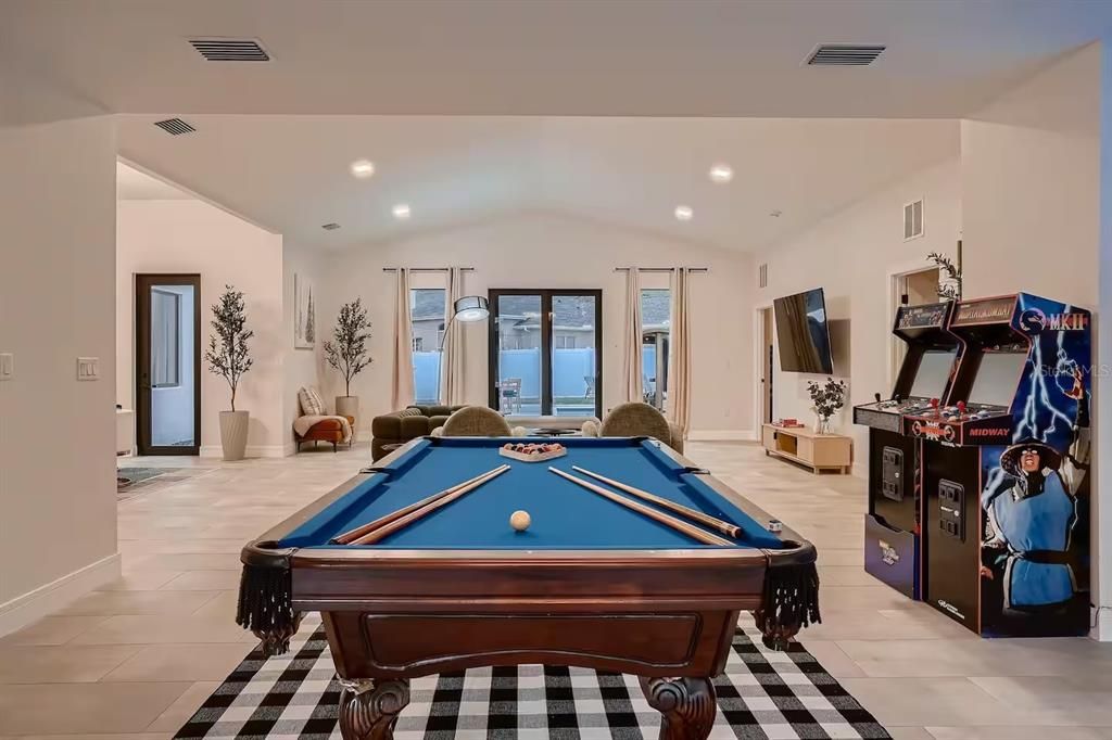 Billiard Table, Game Room, Interior, Recessed Lighting, Water