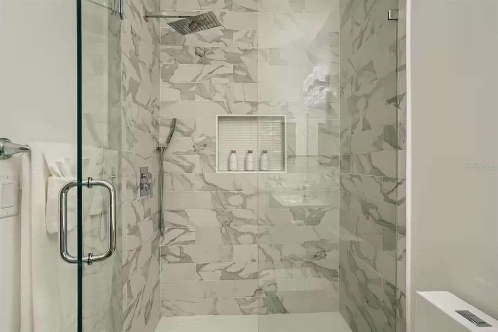 Bathroom, Glass Shower, Interior, Marble Walls