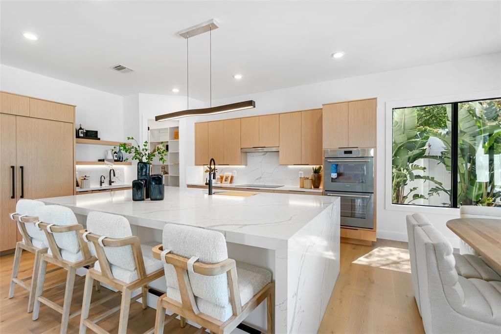 Interior, Kitchen, Pendant Lights, Recessed Lighting, Wood Texture Flooring
