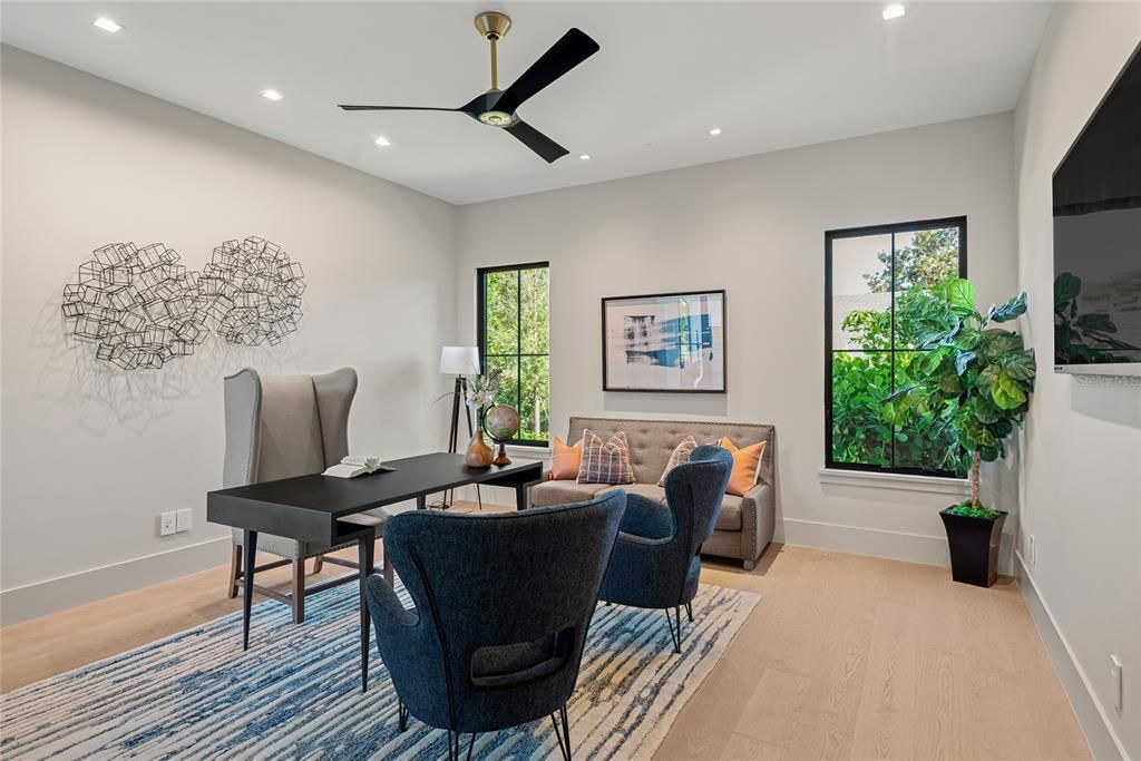 Home Office, Interior, Recessed Lighting, Wood Texture Flooring