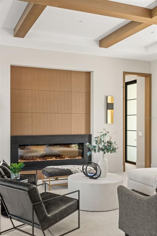 Interior, Living room, Recessed Lighting, Wooden Beams