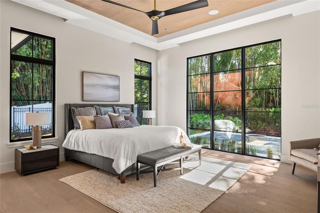 Bedroom, Interior, Recessed Lighting, Wooden Ceilings, Wood Texture Flooring