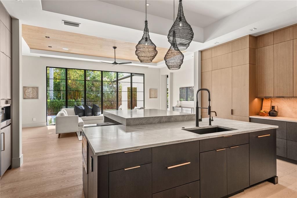 Interior, Kitchen, Living room, Pendant Lights, Recessed Lighting, Wood Texture Flooring