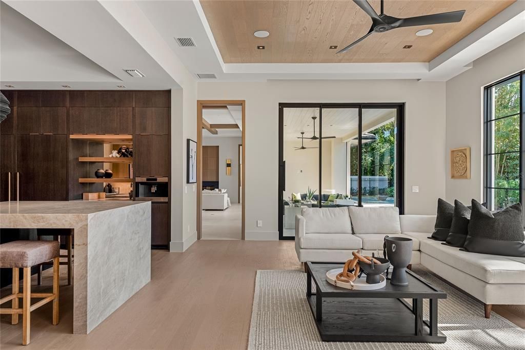 Interior, Living room, Recessed Lighting, Wooden Ceilings, Wood Texture Flooring