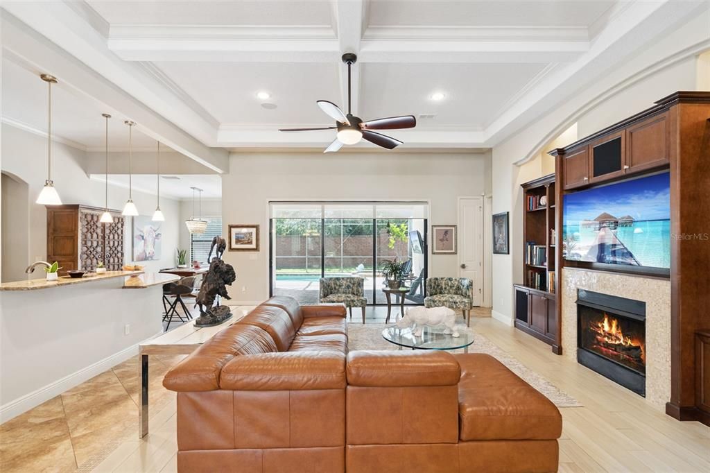 Fireplace, Interior, Living room, Pendant Lights, Recessed Lighting