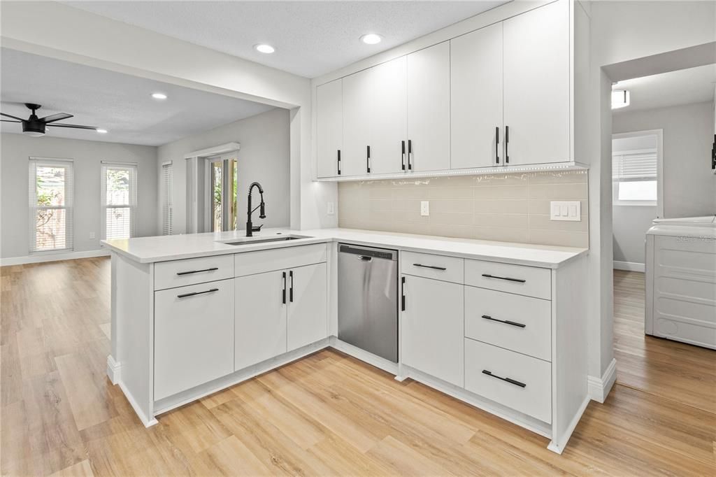 Interior, Kitchen, Recessed Lighting, Wood Texture Flooring