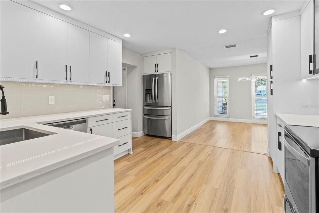 Interior, Kitchen, Recessed Lighting, Wood Texture Flooring