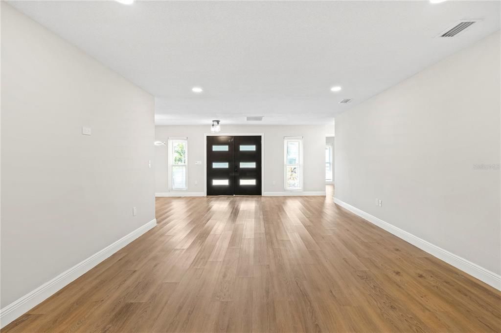 Empty room, Interior, Recessed Lighting, Wood Texture Flooring