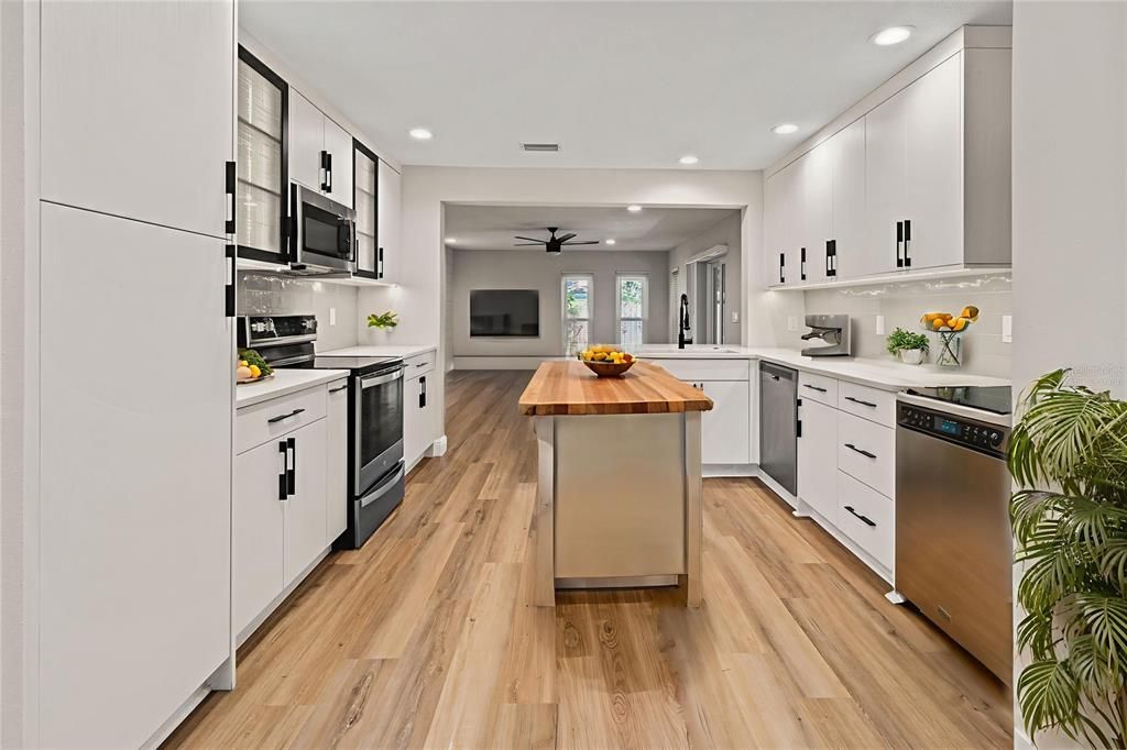 Interior, Kitchen, Recessed Lighting, Wood Texture Flooring