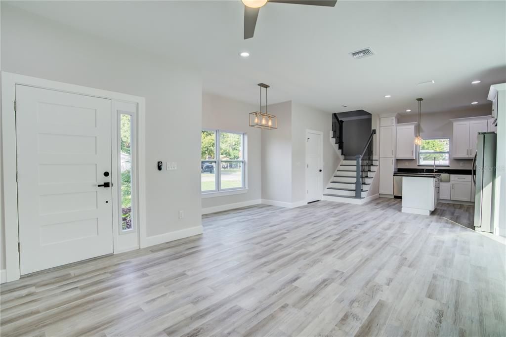Interior, Kitchen, Pendant Lights, Recessed Lighting, Wood Texture Flooring