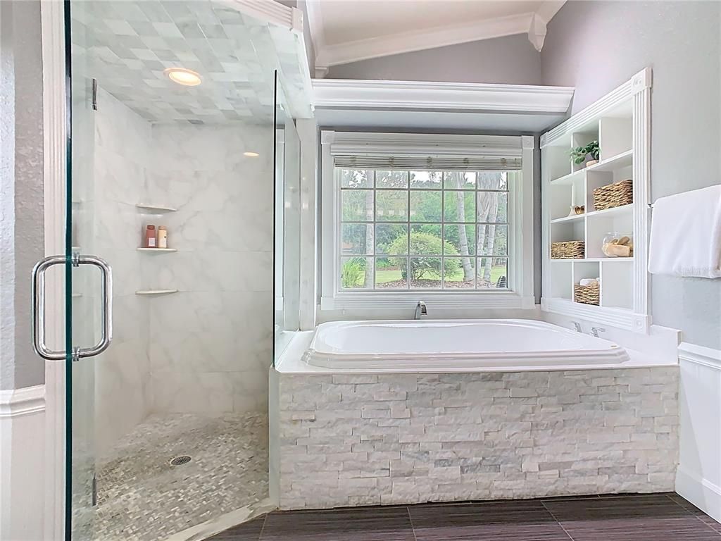 Bathroom, Glass Shower, Interior, Marble Walls, Recessed Lighting