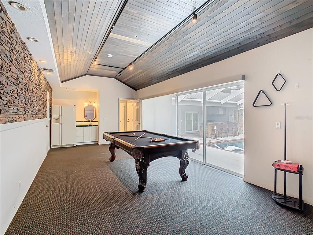 Billiard Table, Game Room, Interior, Recessed Lighting